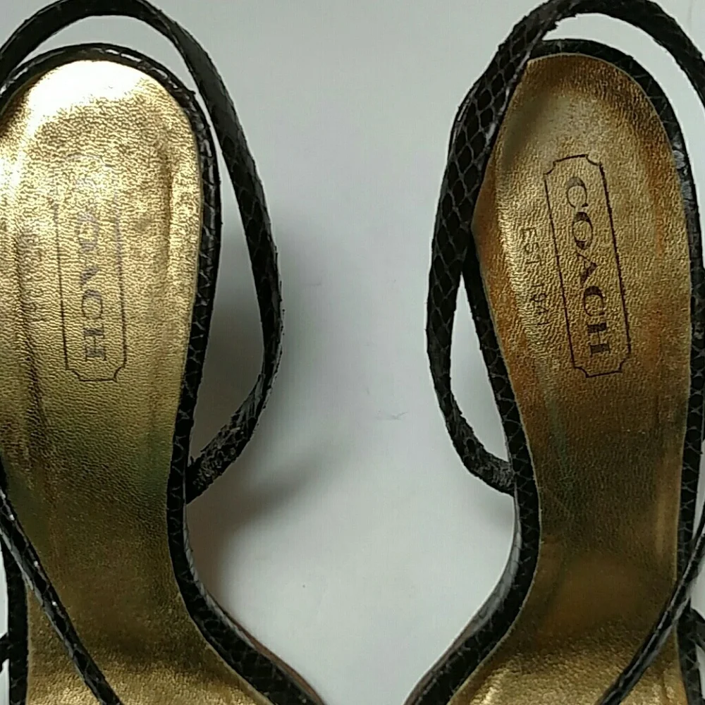 Coach Brown Snake Print Strappy Heeled Sandals - Picture 2 of 7